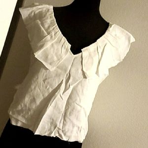 Love + Harmony ruffled neckline top off white M